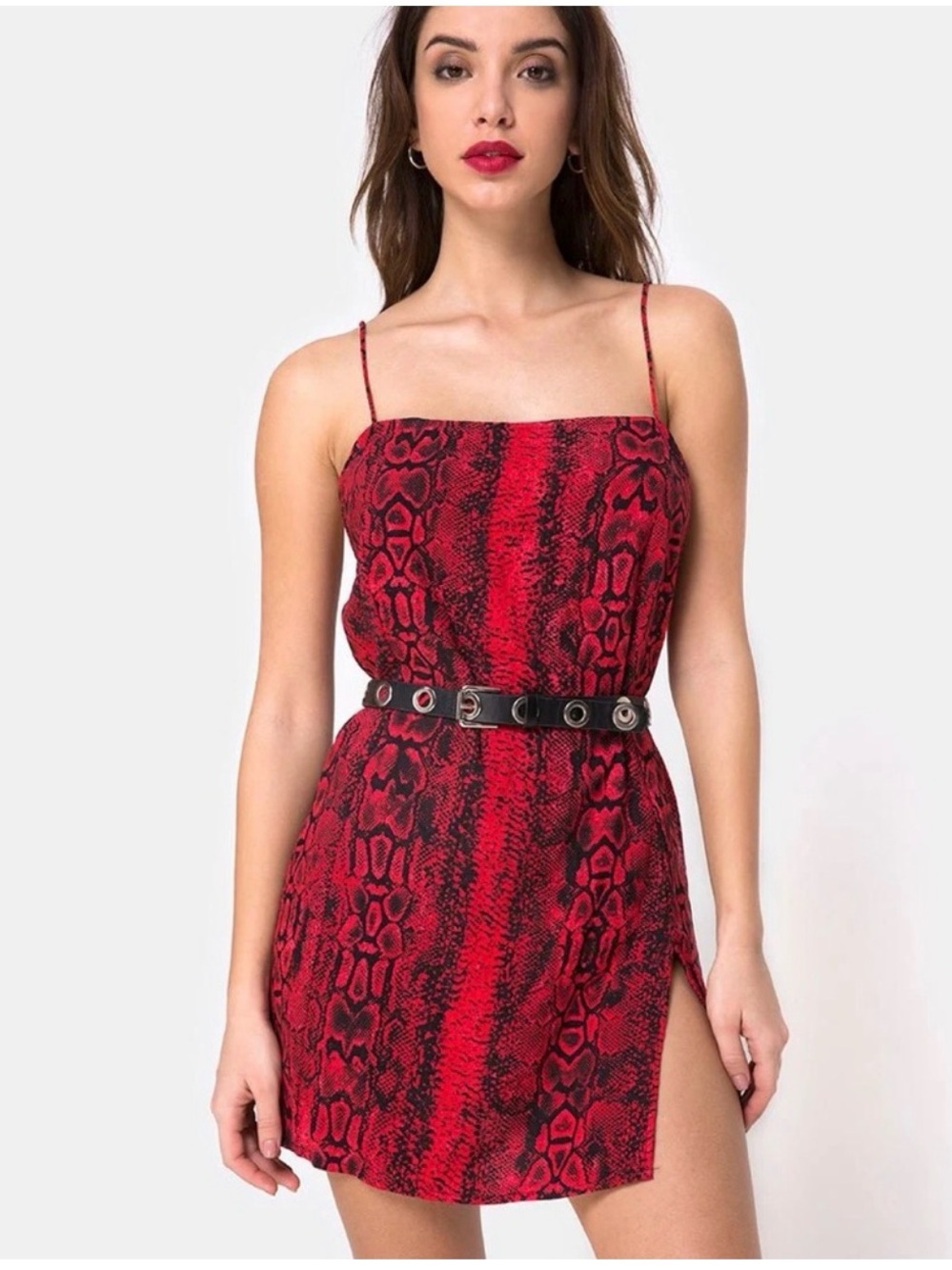 Motel Rocks Red and Black Snake Print Mini Dress